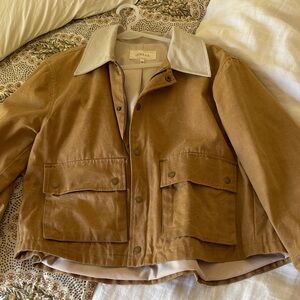 THE GREAT. Tan Utility Jacket with Cream Collar